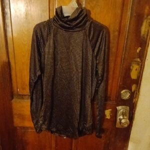 Chic Black and Gold Striped Turtleneck Top